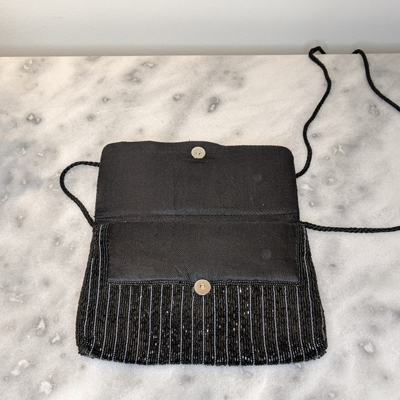 VINTAGE Beaded Black & Silver Evening Bag - Picture 4 of 8